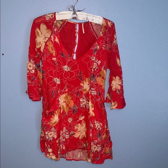 Free People Eyes on You Floral Print Red Poppy Dress / size 2 XS. B3 - Picture 5 of 10